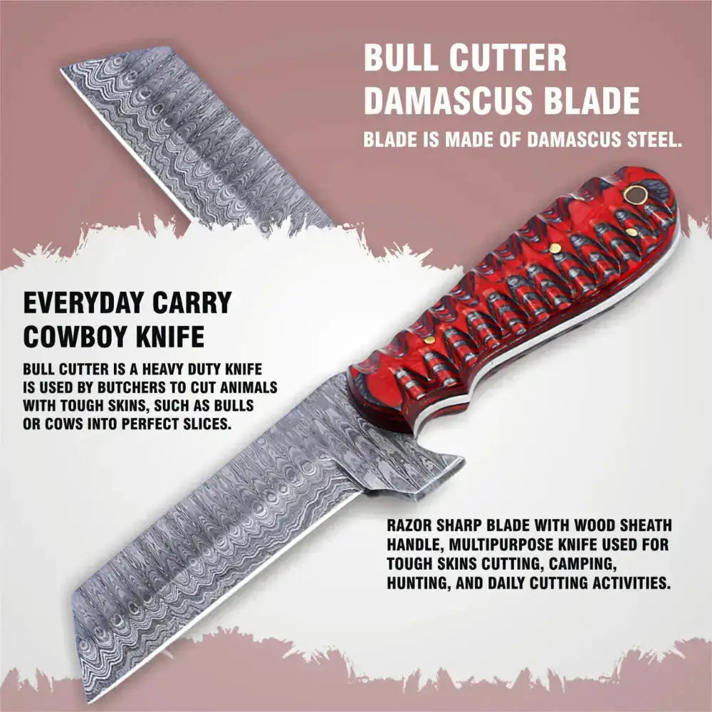 Handmade Damascus Steel Cowboy Bull Cutter Best Chef Knife-Kitchen Knives-- Hunt Craft Knives