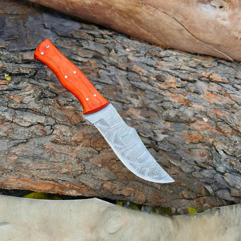 Handmade Forged Damascus Steel Hunting Chef Knife-Best Kitchen Knives-Orange Pakka Wood Handle--Hunt Craft Knives