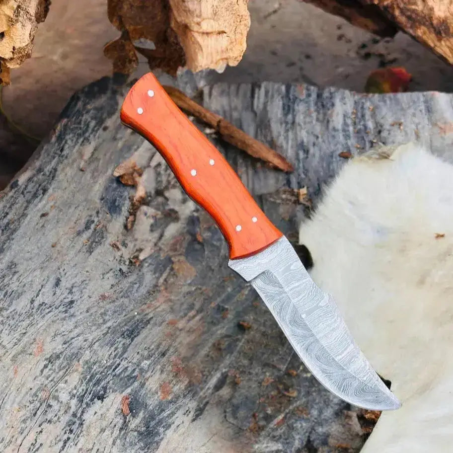 Handmade Forged Damascus Steel Hunting Chef Knife-Best Kitchen Knives-Orange Pakka Wood Handle--Hunt Craft Knives