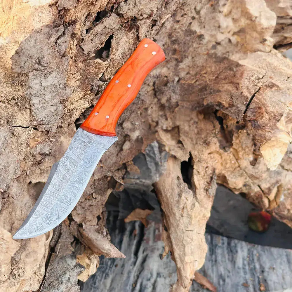 Handmade Forged Damascus Steel Hunting Chef Knife-Best Kitchen Knives-Orange Pakka Wood Handle--Hunt Craft Knives