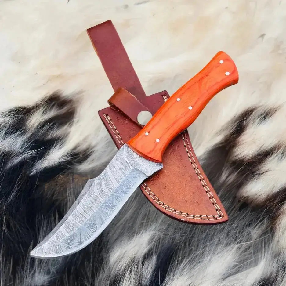 Handmade Forged Damascus Steel Hunting Chef Knife-Best Kitchen Knives-Orange Pakka Wood Handle--Hunt Craft Knives