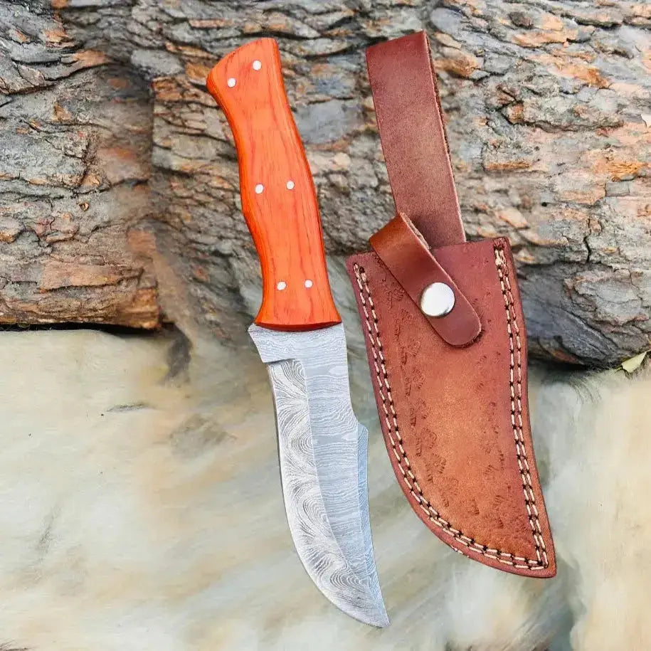 Handmade Forged Damascus Steel Hunting Chef Knife-Best Kitchen Knives-Orange Pakka Wood Handle--Hunt Craft Knives