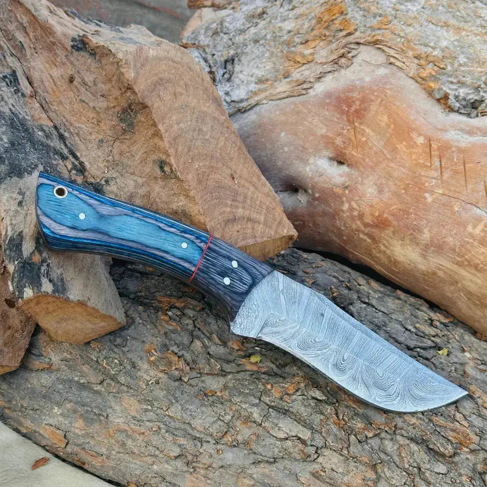 Handmade Damascus Steel Hunting Knife Black and Blue Pakka Wood Handle - Hunt Craft Knives