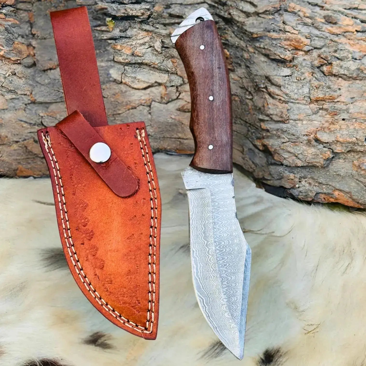 Handmade Damascus Steel Hunting Full Tang Knife -Best Chef Knife- Rose Wood Handle Kitchen Knives--Hunt Craft Knives
