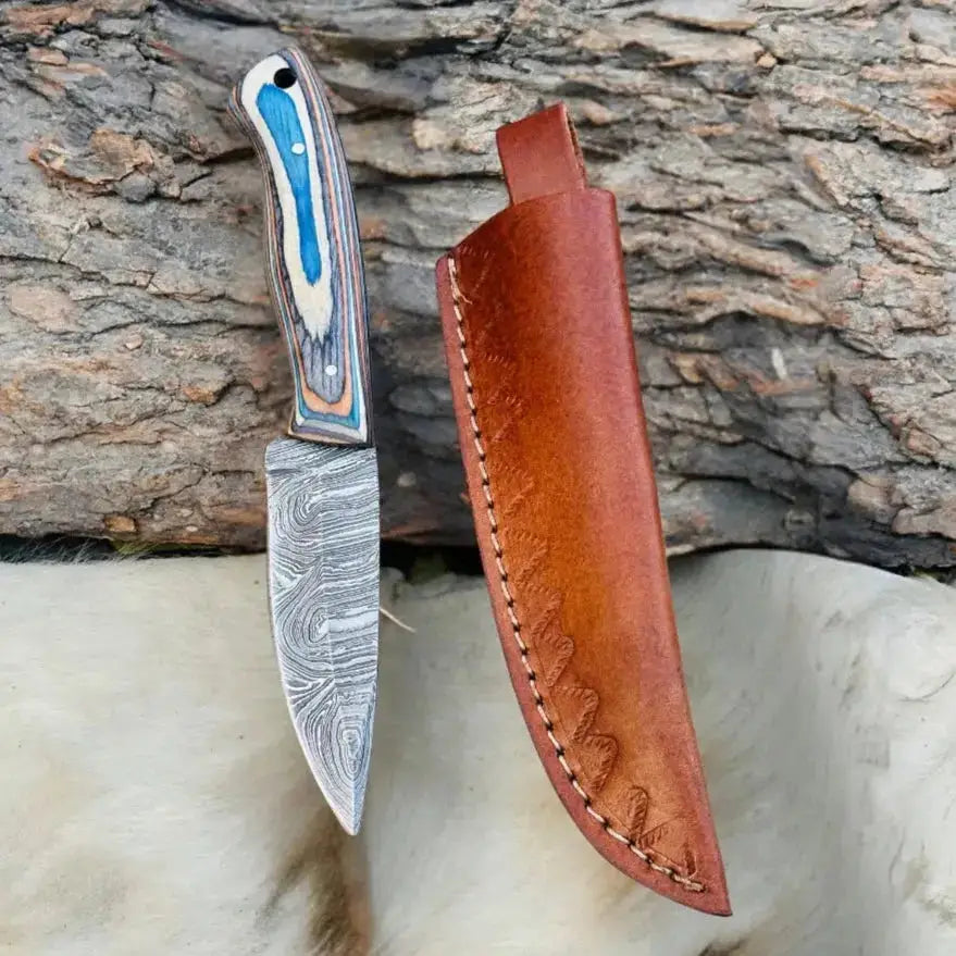 Premium Handmade Damascus Steel Skinner Hunting Knife–Best Kitchen Chef Knives-Multi-Color Pakka Wood Handle--Hunt Craft Knives