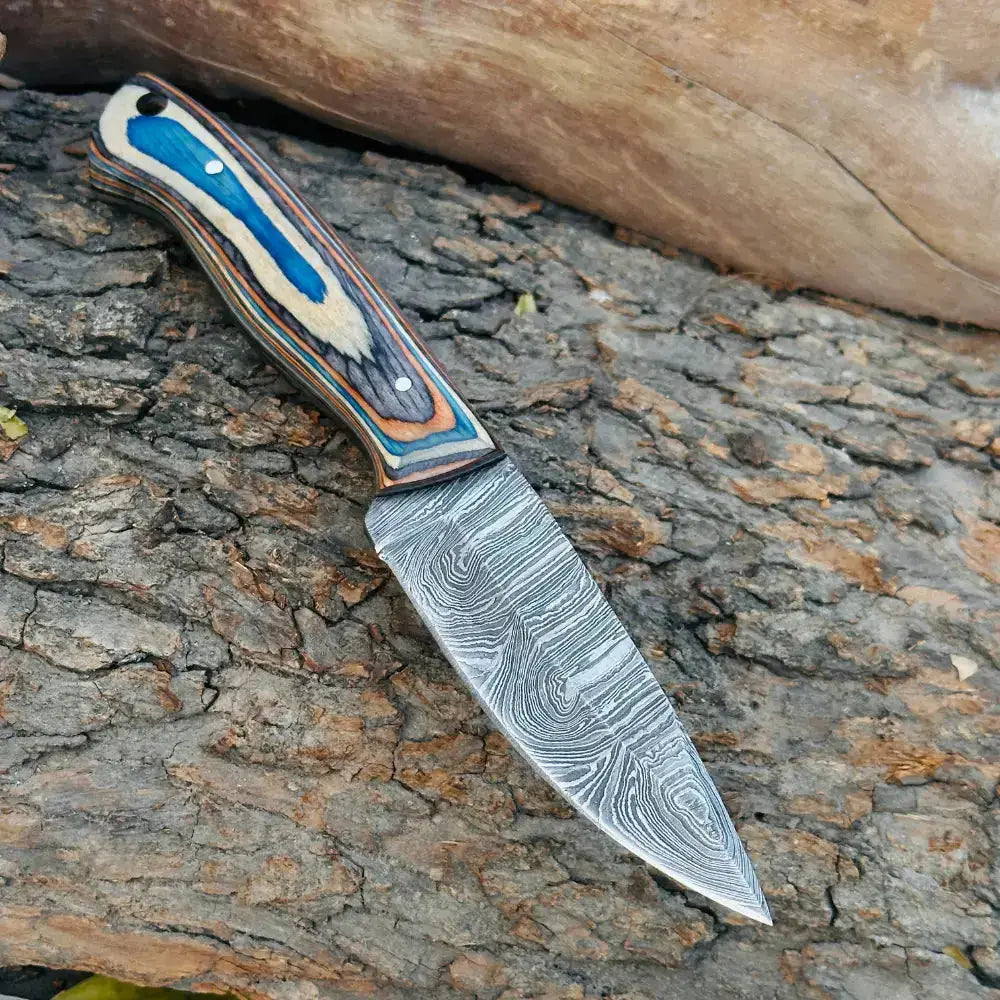 Premium Handmade Damascus Steel Skinner Hunting Knife–Best Kitchen Chef Knives-Multi-Color Pakka Wood Handle--Hunt Craft Knives