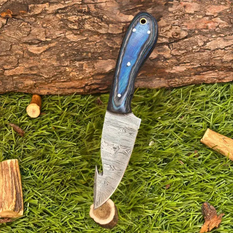 Handmade Forged Damascus Steel Gut Hook Hunting Skinner EDC Knife With Pakka Wood Handle Hunt Craft Knives