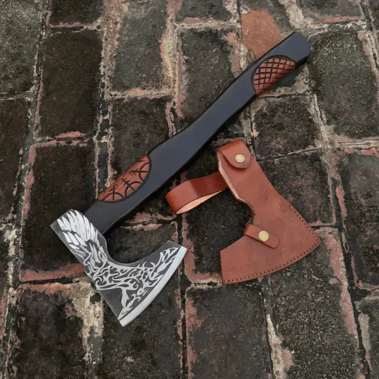 Handmade High Carbon Steel Tomahawk Viking Axe-Bearded Viking Battle Axe Ash Wood Handle Hunt Craft Knives