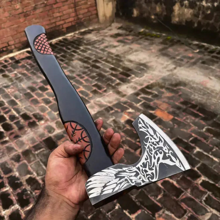Handmade High Carbon Steel Tomahawk Viking Axe-Bearded Viking Battle Axe Ash Wood Handle Hunt Craft Knives