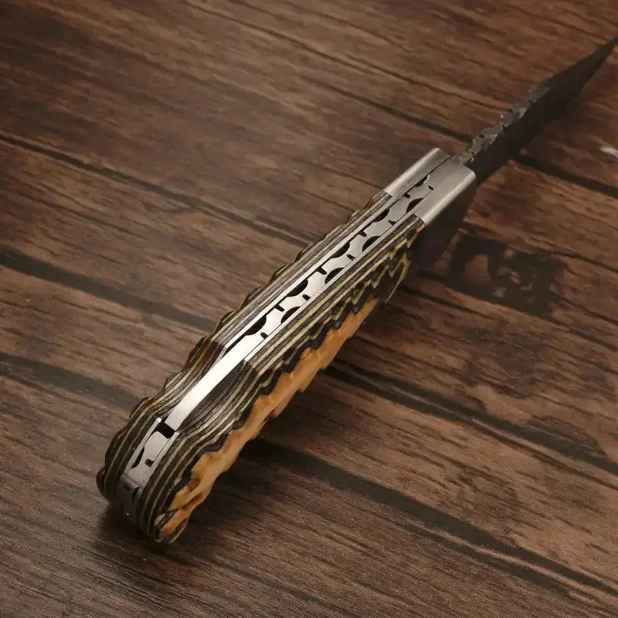 Handmade Damascus Pocket Knife-Camping Folding Blade With Pakka Wood Handle - Hunt Craft Knives