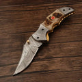 Handmade Damascus Pocket Knife-Damascus Bolster Folding Knife With Ram Horn Handle - Hunt Craft Knives