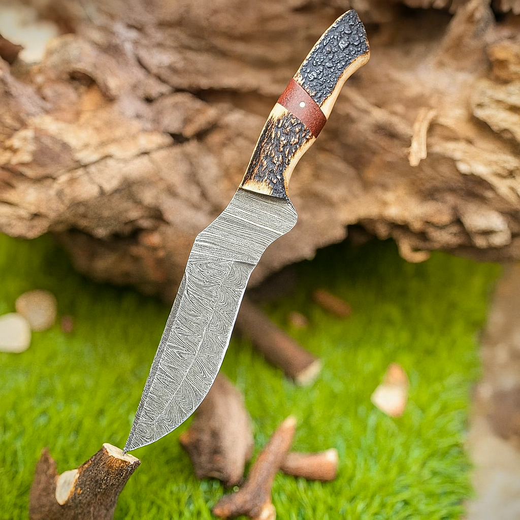 15" Custom Handmade Forged Damascus Steel Survival Hunting bowie Knife - Stag Horn Handle