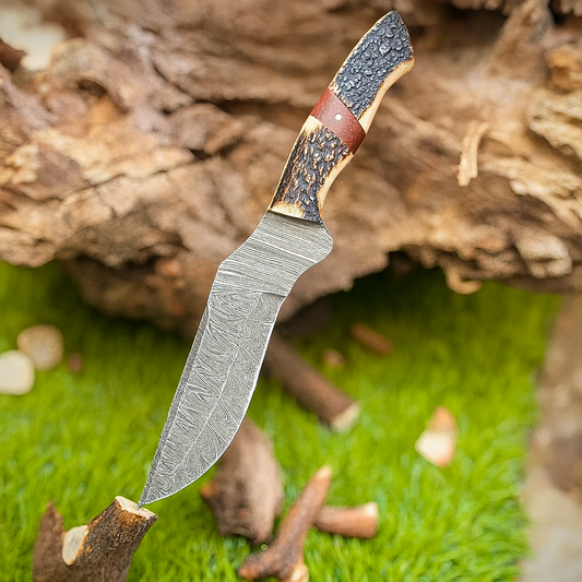 15" Custom Handmade Forged Damascus Steel Survival Hunting bowie Knife - Stag Horn Handle