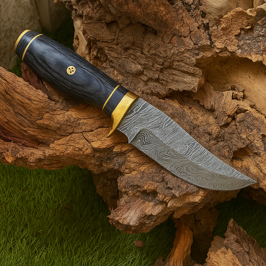 CUSTOM HANDMADE FORGED DAMASCUS STEEL HUNTING Knife EDC - Brass Guard & Wood Handle