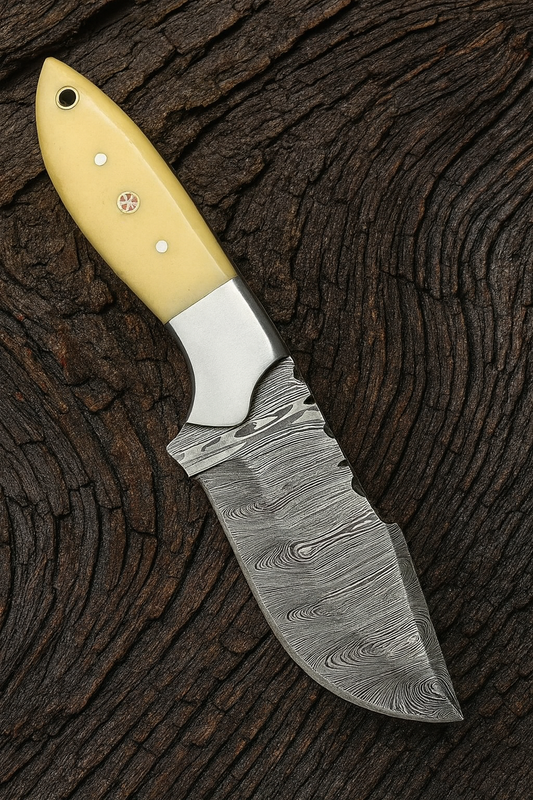 Handmade Damascus Steel Hunting Camping Knife-Steel Bolster & Bone Handle