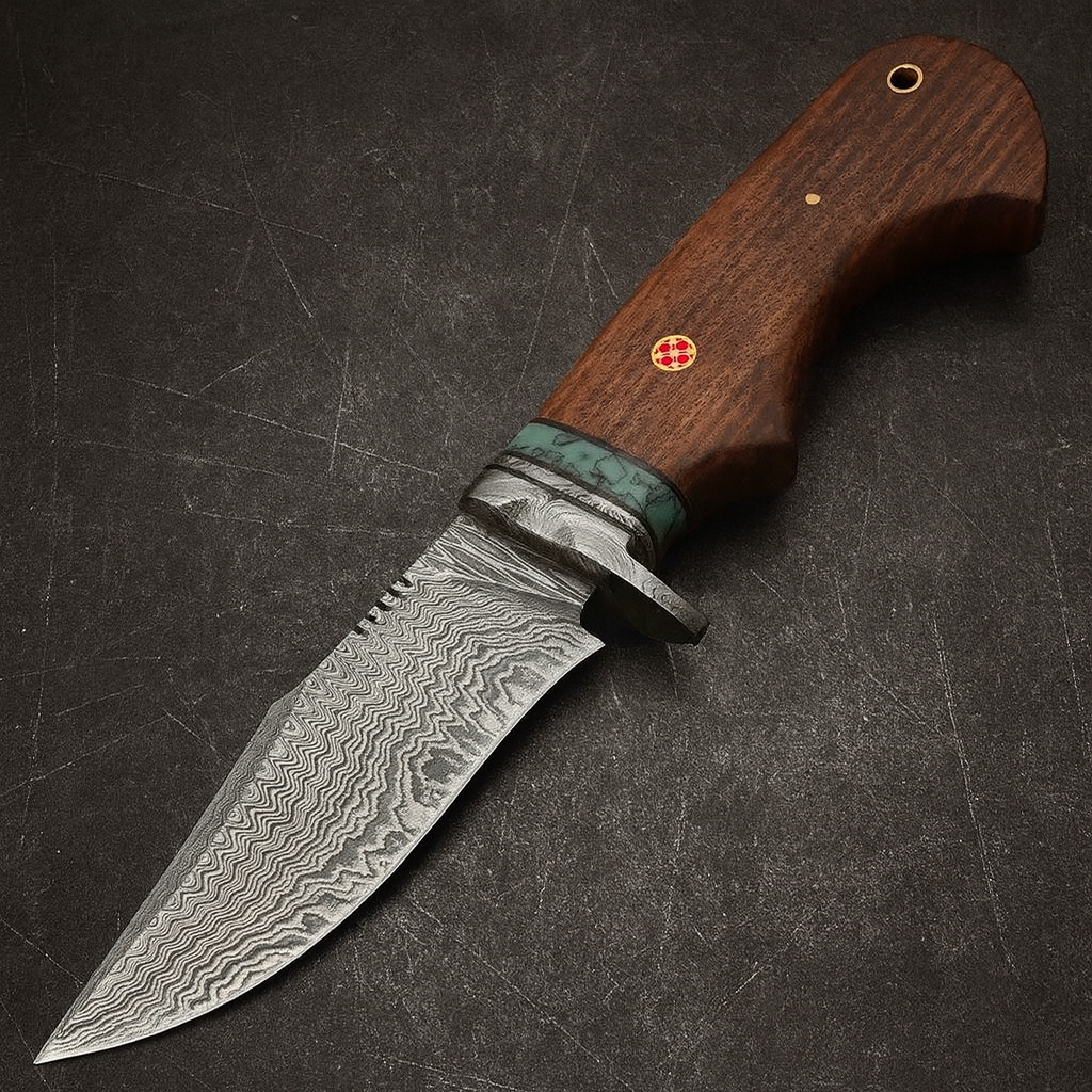 10" Custom Handmade Damascus Steel Hunting Knife W/ Wood Handle-Best Fixed Blade Knife