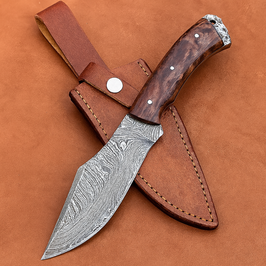Handmade Damascus Steel Hunting Knife Full Tang - Rose Wood Handle