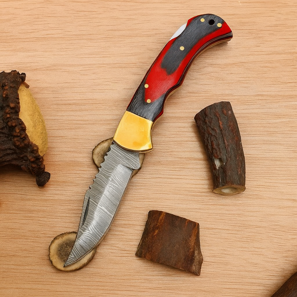 Handmade Damascus Steel Pocket Folding Hunting Knife-Camping Folding Knife