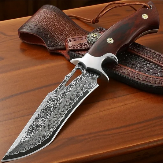 10" Hand-Forged Damascus Full Tang Knife With Wooden Handle | Damascus Steel Blade