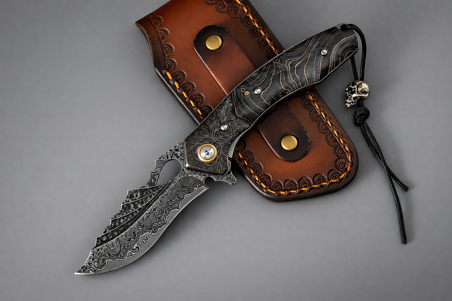 VG-10 Japanese Damascus Pocket Knife – Folding EDC Knife with Stained Maple Burl Handle