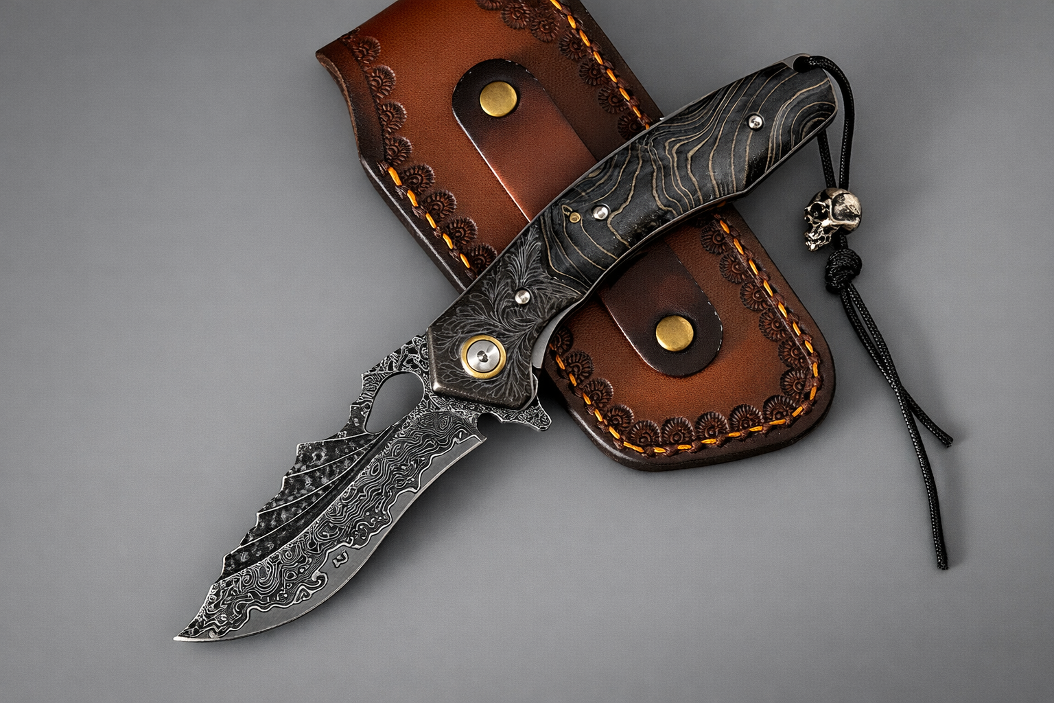 VG-10 Japanese Damascus Pocket Knife – Folding EDC Knife with Stained Maple Burl Handle