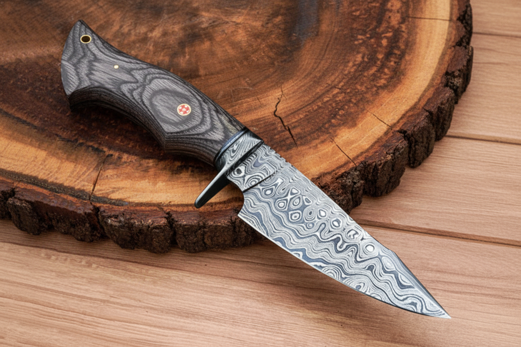 10”Custom HANDMADE FORGED DAMASCUS Steel Hunting Knife W/ Wood & Guard Handle