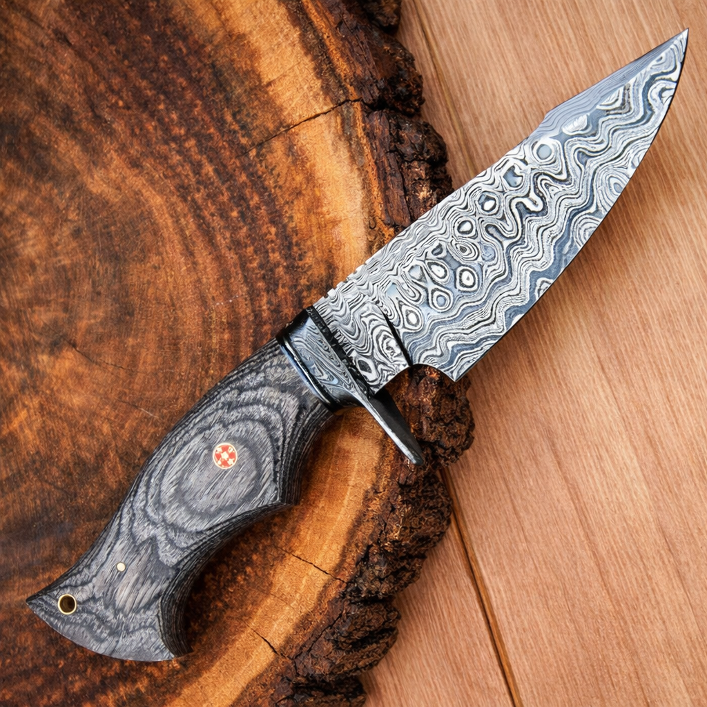 10”Custom HANDMADE FORGED DAMASCUS Steel Hunting Knife W/ Wood & Guard Handle