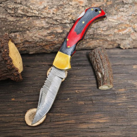 Handmade Damascus Steel Pocket Folding Hunting Knife-Camping Folding Knife