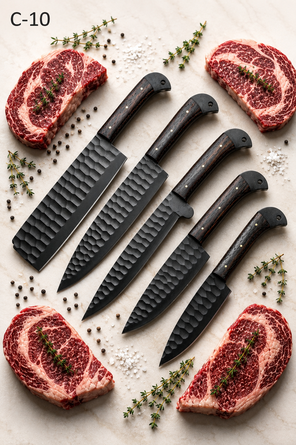 5 Piece Handmade Damascus Knives Chef Set – Kitchen Knives Set | Damascus Steel Knife Set with Genuine Leather Sheath