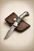 Handmade Damascus Gut Hook Pocket Knife – Camping Folding Blade with Pakka Wood Handle