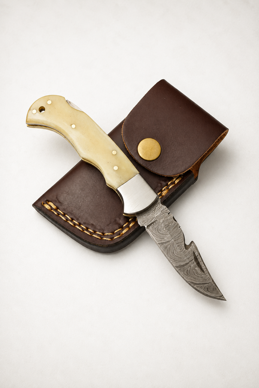Damascus Gut Hook Pocket Knife