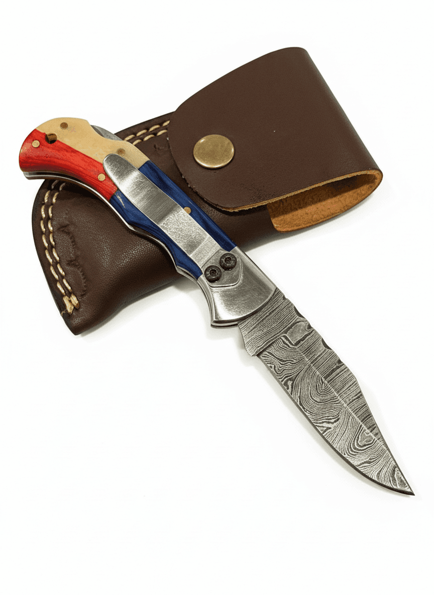 Damascus Steel Pocket Knife with Texas Flag Handle 