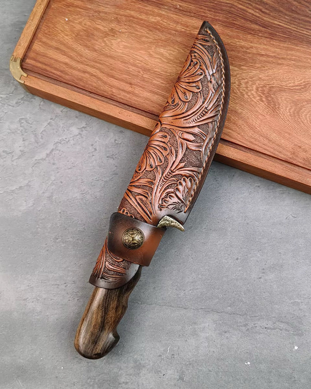 Handmade Damascus Steel Hunting Knife – 11" Fixed Blade with 67-Layer Hand-Forged Blade, Wood Handle & Guard