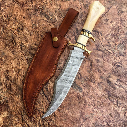 HANDMADE FORGED DAMASCUS Steel Bowie Hunting Knife EDC - 15” Survival Knife