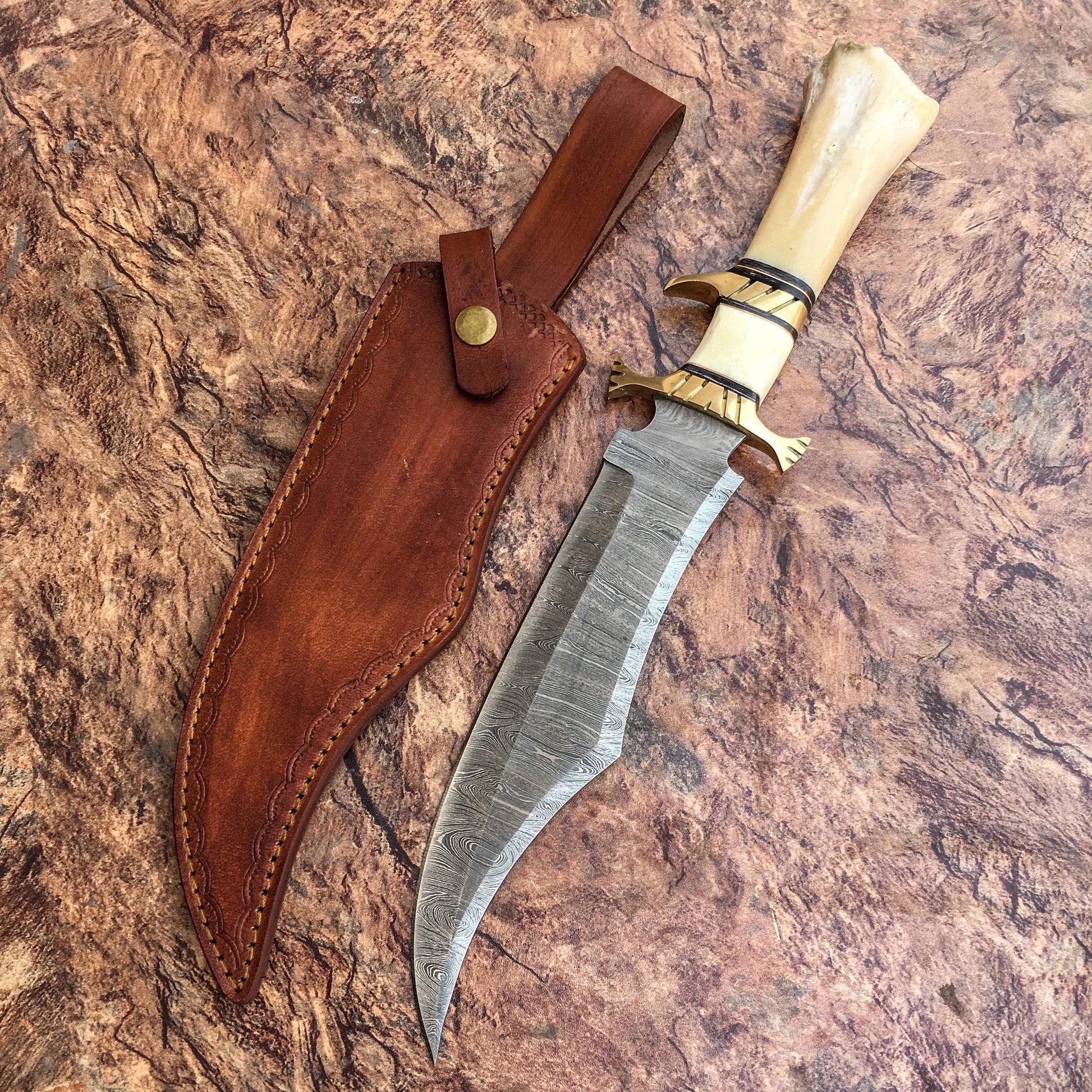 HANDMADE FORGED DAMASCUS Steel Bowie Hunting Knife EDC - 15” Survival Knife