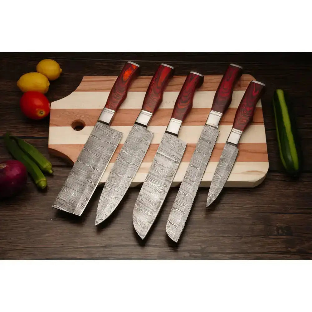 Majesty Wood |Handmade Froged Damascus Steel Chef Knives, Kitchen Knife Set With Wood Handle - Hunt Craft Knives