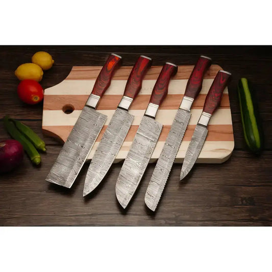 Majesty Wood |Handmade Froged Damascus Steel Chef Knives, Kitchen Knife Set With Wood Handle - Hunt Craft Knives