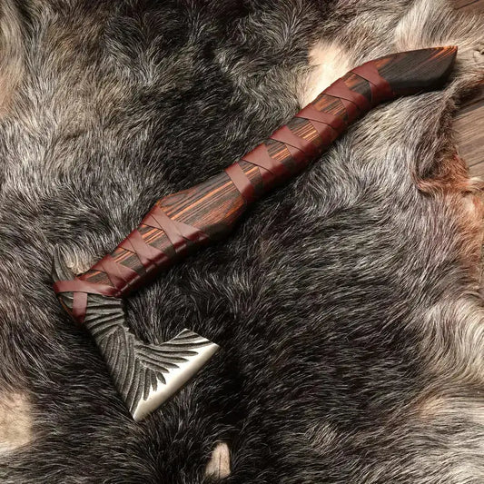 Ravenclaw Battle Axe - Handcraft Tomahawk Axe with Ash Wood Handle & Leather Wrapping - Viking Axe - Hunt Craft Knives