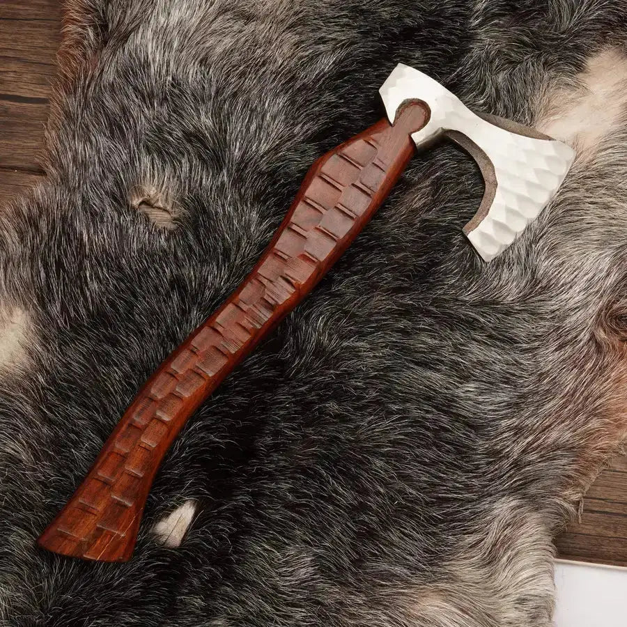 Viking Heritage Battle Axe-Custom Handmade Forged Battle Axe With Rose Wood Handle - Hunt Craft Knives