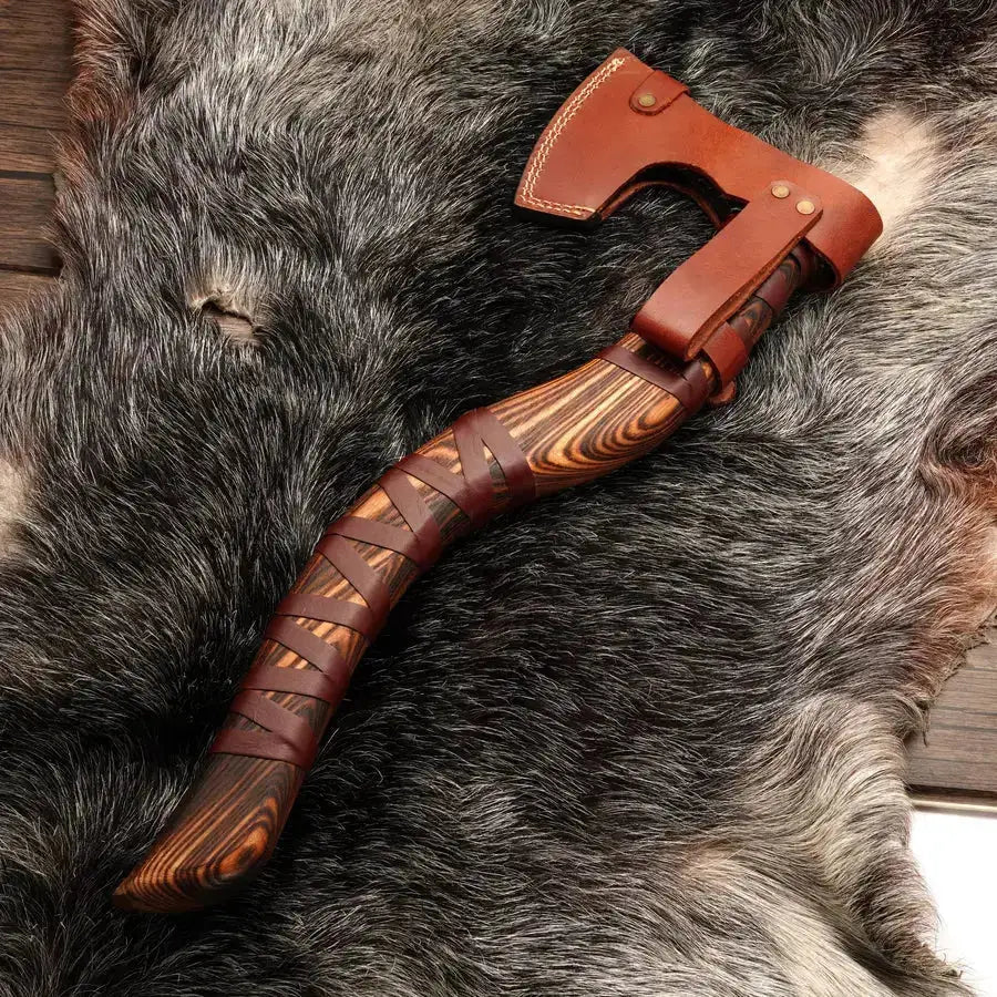 Viking Raider Axe - Handmade Royal Viking Axe with Ash Wood Handle & Leather Wrapping - Hunt Craft Knives