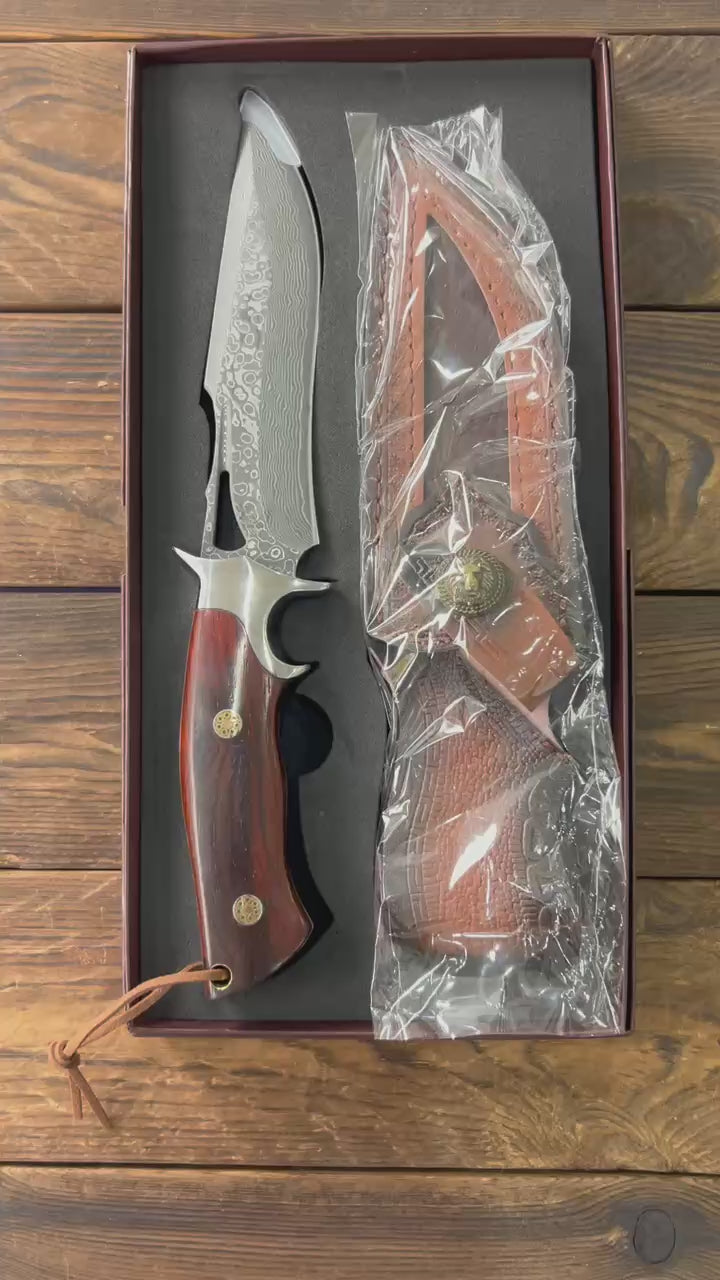 10" Hand-Forged Damascus Full Tang Knife With Wooden Handle | Damascus Steel Blade